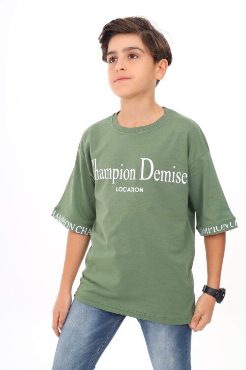 Erkek Çocuk Kol Uçları Yazı Baskılı T-Shirt 9-14 Yaş Lx7060