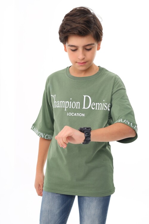 Erkek Çocuk Kol Uçları Yazı Baskılı T-Shirt 9-14 Yaş Lx7060