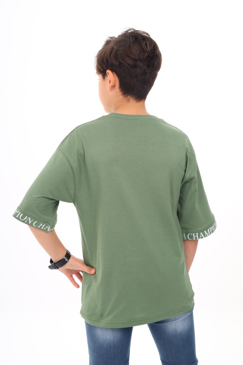 Erkek Çocuk Kol Uçları Yazı Baskılı T-Shirt 9-14 Yaş Lx7060