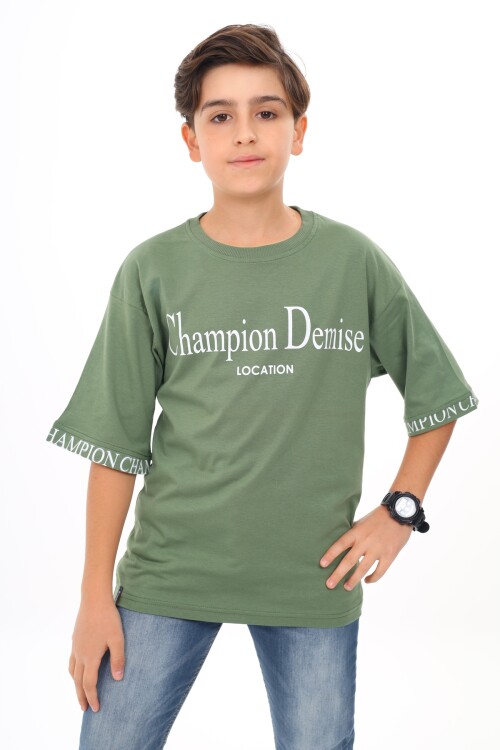 Erkek Çocuk Kol Uçları Yazı Baskılı T-Shirt 9-14 Yaş Lx7060