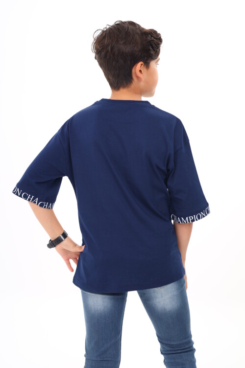 Erkek Çocuk Kol Uçları Yazı Baskılı T-Shirt 9-14 Yaş Lx7060
