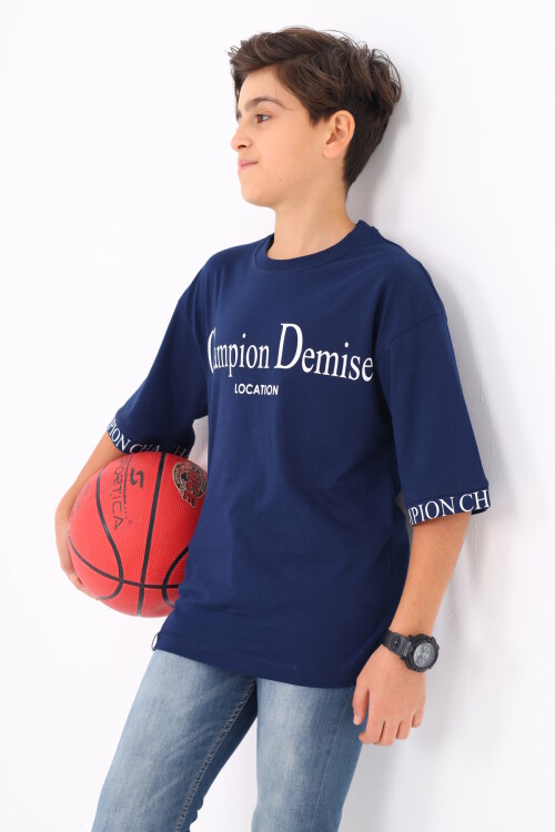 Erkek Çocuk Kol Uçları Yazı Baskılı T-Shirt 9-14 Yaş Lx7060