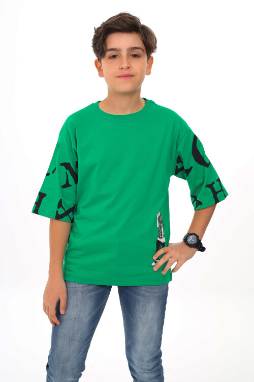 Erkek Çocuk Kol Yazı Baskılı T-Shirt 9-14 Yaş Lx7067