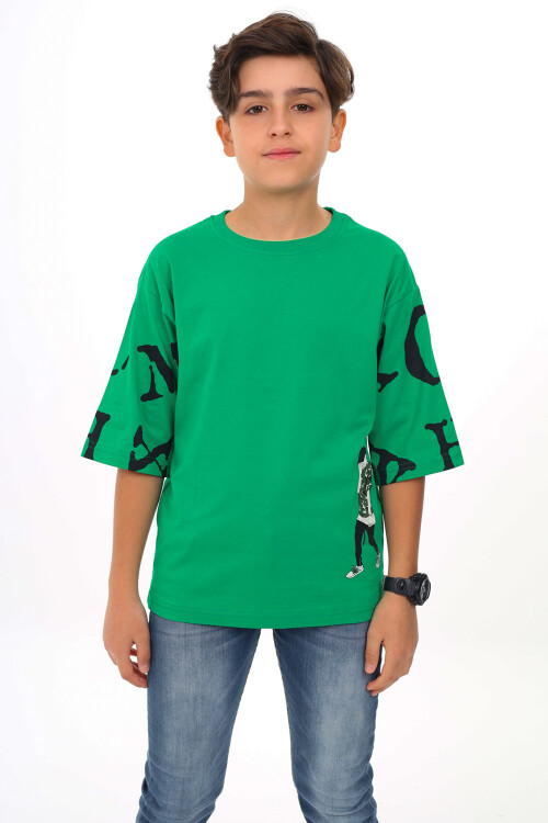 Erkek Çocuk Kol Yazı Baskılı T-Shirt 9-14 Yaş Lx7067