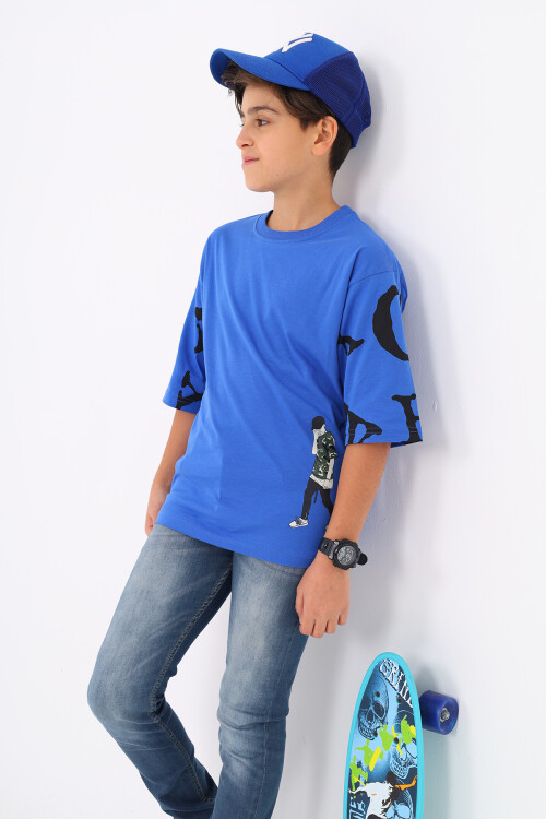 Erkek Çocuk Kol Yazı Baskılı T-Shirt 9-14 Yaş Lx7067