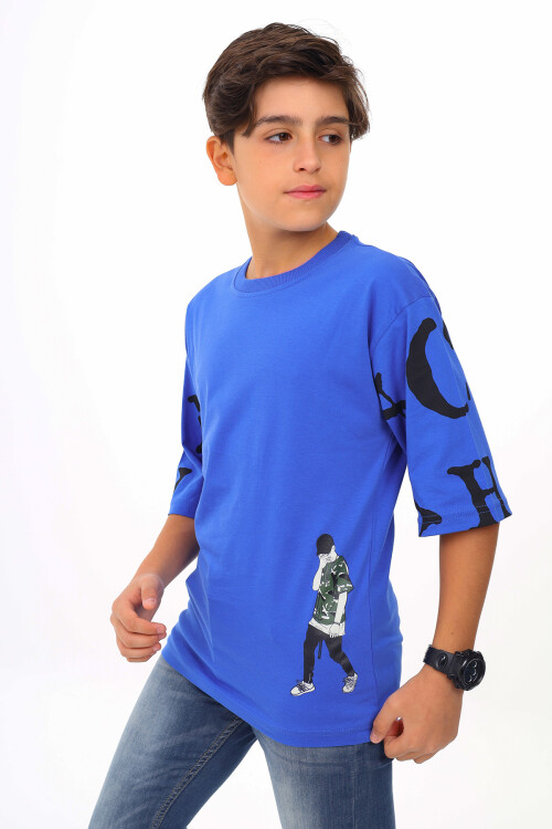 Erkek Çocuk Kol Yazı Baskılı T-Shirt 9-14 Yaş Lx7067