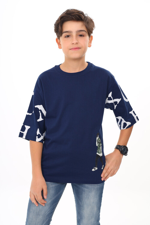 Erkek Çocuk Kol Yazı Baskılı T-Shirt 9-14 Yaş Lx7067