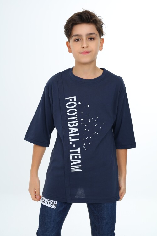 Erkek Çocuk Pile Detaylı T-Shirt 9-14 Yaş Lx7065