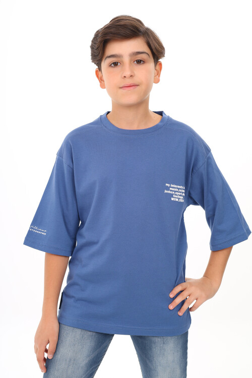Erkek Çocuk Yazı Baskılı Basic T-Shirt 9-14 Yaş Lx7073