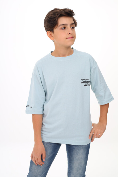 Erkek Çocuk Yazı Baskılı Basic T-Shirt 9-14 Yaş Lx7073