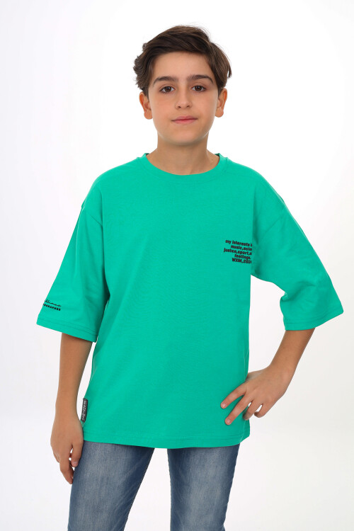 Erkek Çocuk Yazı Baskılı Basic T-Shirt 9-14 Yaş Lx7073