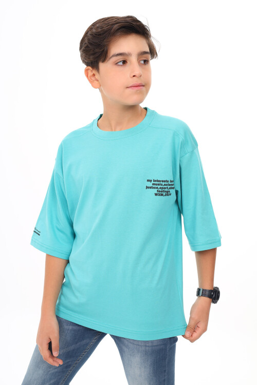Erkek Çocuk Yazı Baskılı Basic T-Shirt 9-14 Yaş Lx7073