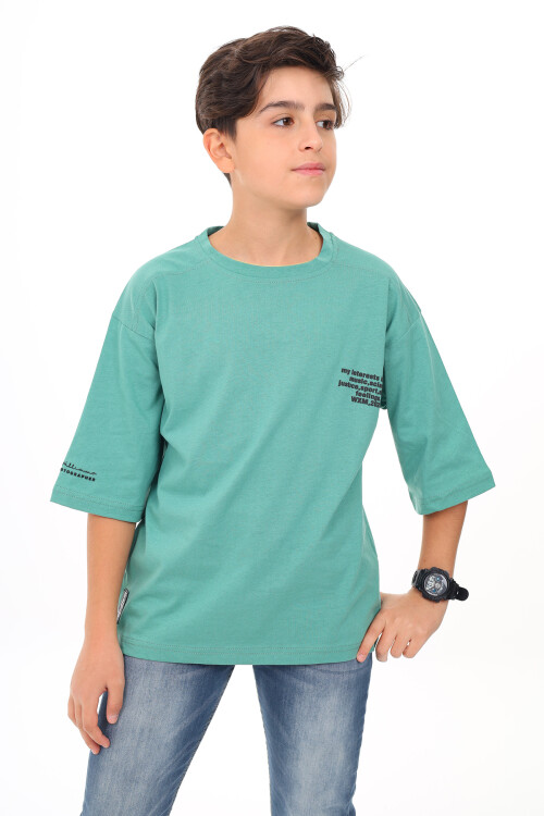 Erkek Çocuk Yazı Baskılı Basic T-Shirt 9-14 Yaş Lx7073