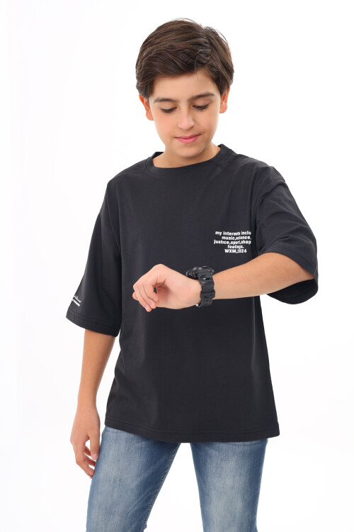 Erkek Çocuk Yazı Baskılı Basic T-Shirt 9-14 Yaş Lx7073