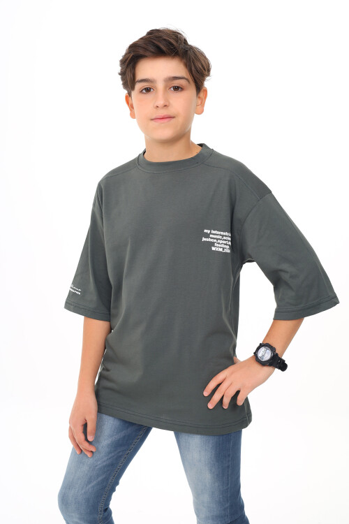 Erkek Çocuk Yazı Baskılı Basic T-Shirt 9-14 Yaş Lx7073