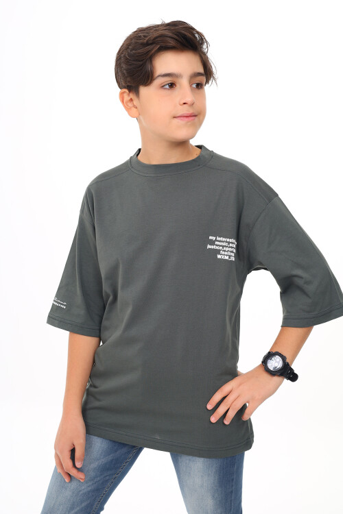 Erkek Çocuk Yazı Baskılı Basic T-Shirt 9-14 Yaş Lx7073
