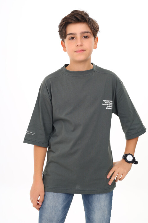 Erkek Çocuk Yazı Baskılı Basic T-Shirt 9-14 Yaş Lx7073