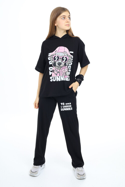 Kız Çocuk Kapüşonlu Yazlık Takım 9-14 Yaş LX301