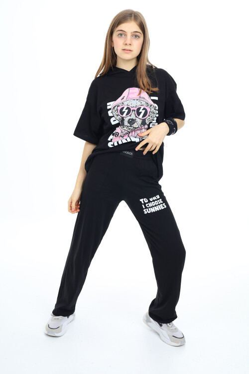 Kız Çocuk Kapüşonlu Yazlık Takım 9-14 Yaş LX301