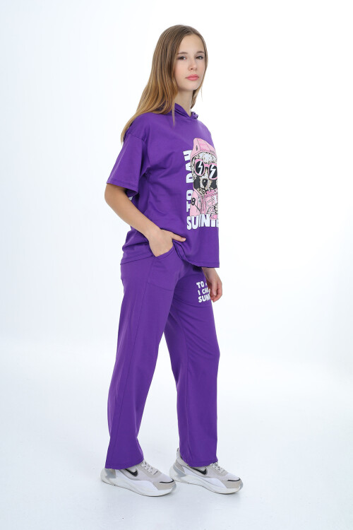 Kız Çocuk Kapüşonlu Yazlık Takım 9-14 Yaş LX301