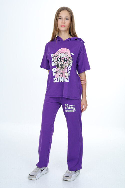 Kız Çocuk Kapüşonlu Yazlık Takım 9-14 Yaş LX301