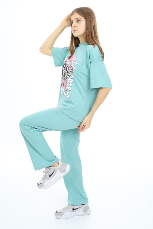 Kız Çocuk Kapüşonlu Yazlık Takım 9-14 Yaş LX301