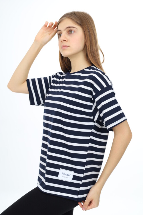 Kız Çocuk Çizgi Desenli T-Shirt 9-14 Yaş Lx999