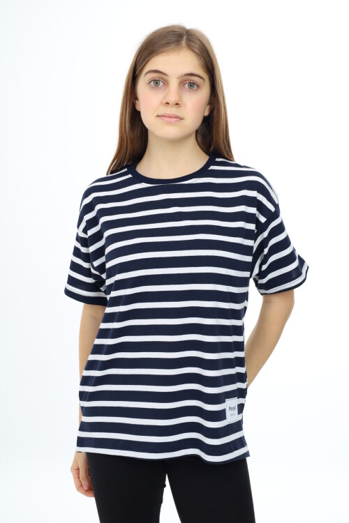 Kız Çocuk Çizgi Desenli T-Shirt 9-14 Yaş Lx999