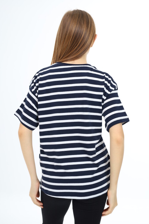 Kız Çocuk Çizgi Desenli T-Shirt 9-14 Yaş Lx999