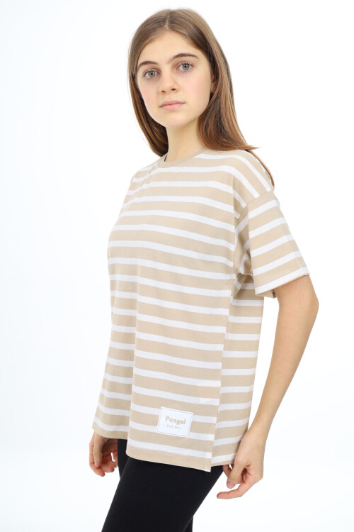 Kız Çocuk Çizgi Desenli T-Shirt 9-14 Yaş Lx999