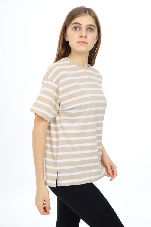 Kız Çocuk Çizgi Desenli T-Shirt 9-14 Yaş Lx999