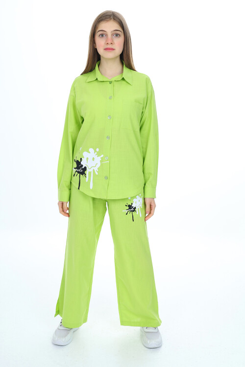 Kız Çocuk Gömlekli Alt-Üst Takım Lx311