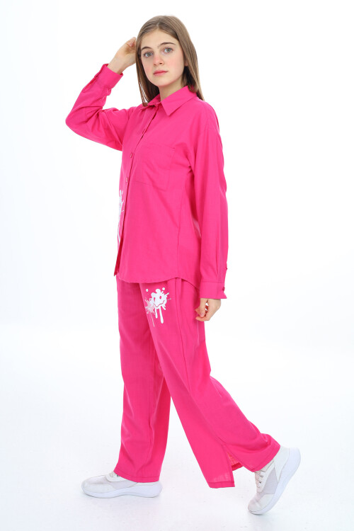 Kız Çocuk Gömlekli Alt-Üst Takım Lx311