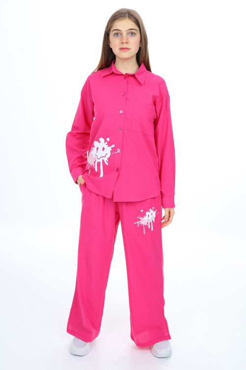 Kız Çocuk Gömlekli Alt-Üst Takım Lx311