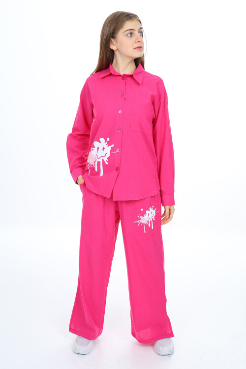 Kız Çocuk Gömlekli Alt-Üst Takım Lx311