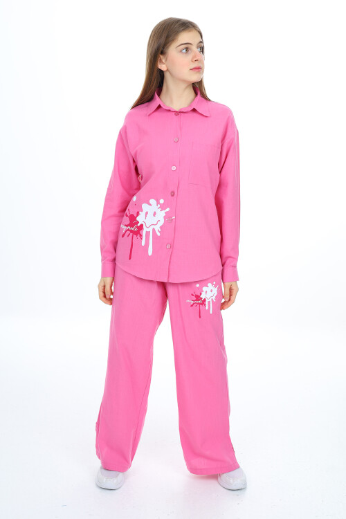 Kız Çocuk Gömlekli Alt-Üst Takım Lx311