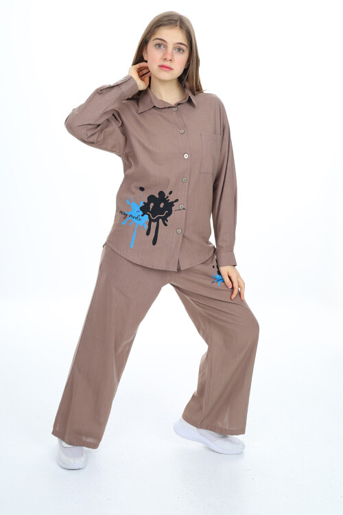 Kız Çocuk Gömlekli Alt-Üst Takım Lx311