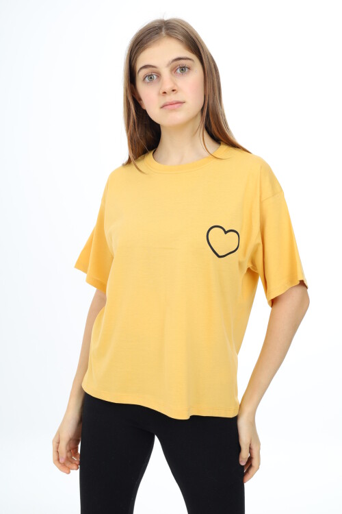 Kız Çocuk Kalp Baskılı T-Shirt 9-14 Yaş Lx5013