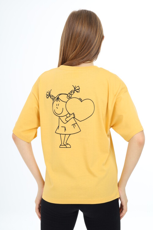 Kız Çocuk Kalp Baskılı T-Shirt 9-14 Yaş Lx5013