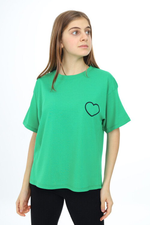 Kız Çocuk Kalp Baskılı T-Shirt 9-14 Yaş Lx5013