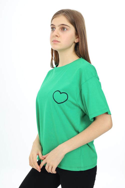 Kız Çocuk Kalp Baskılı T-Shirt 9-14 Yaş Lx5013