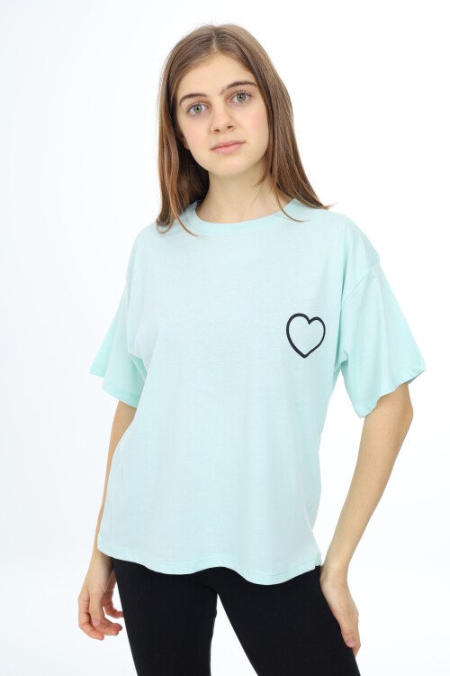 Kız Çocuk Kalp Baskılı T-Shirt 9-14 Yaş Lx5013