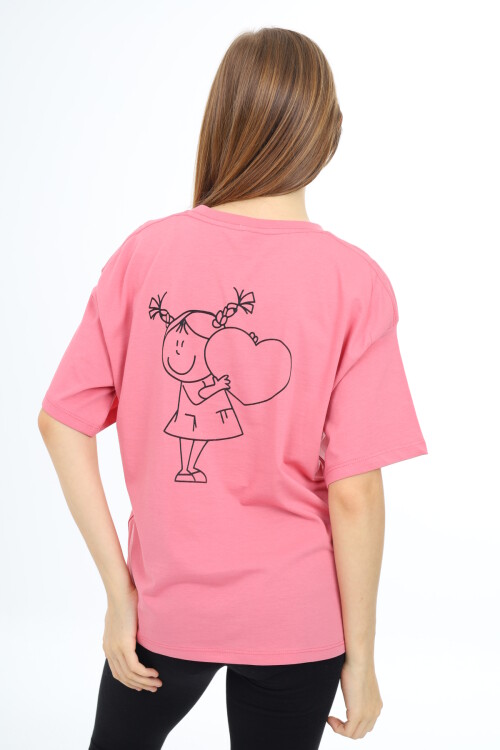Kız Çocuk Kalp Baskılı T-Shirt 9-14 Yaş Lx5013