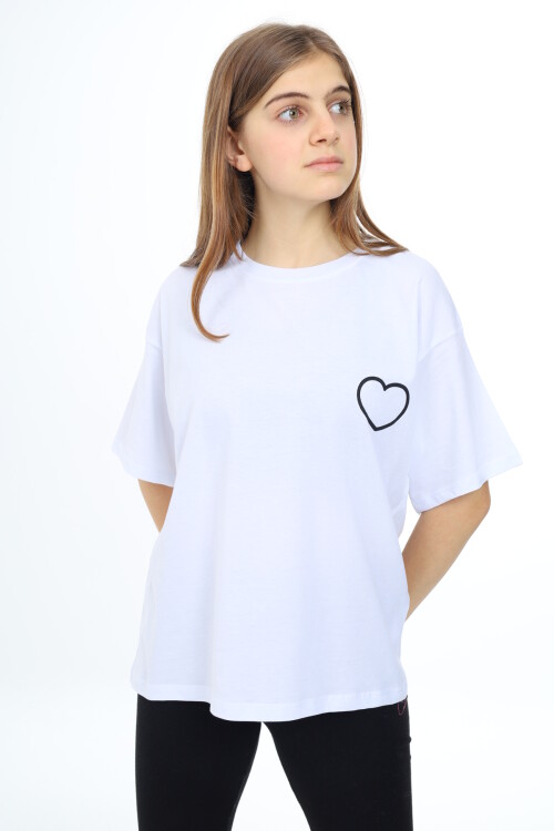 Kız Çocuk Kalp Baskılı T-Shirt 9-14 Yaş Lx5013