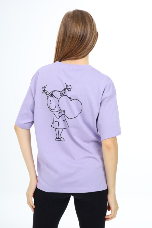 Kız Çocuk Kalp Baskılı T-Shirt 9-14 Yaş Lx5013