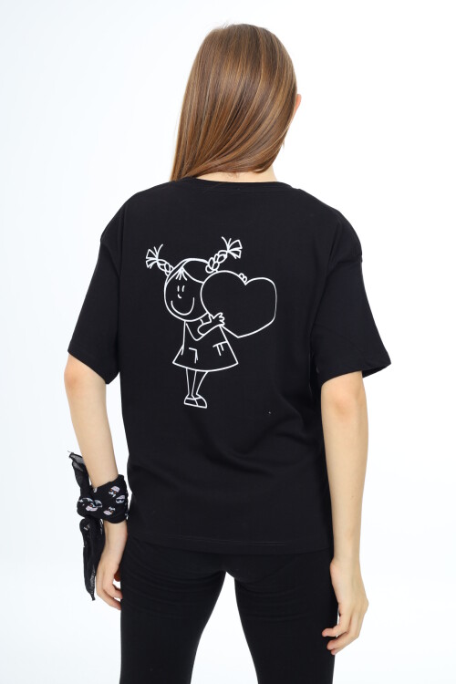 Kız Çocuk Kalp Baskılı T-Shirt 9-14 Yaş Lx5013