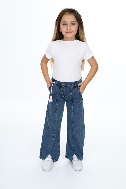 Kız Çocuk Geniş Paçalı Jean Pantolon 4-12 Yaş Zu213