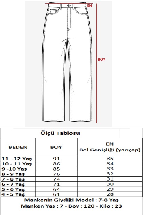 Kız Çocuk Kargo Cepli Jean Pantolon 4-12 Yaş Zu215