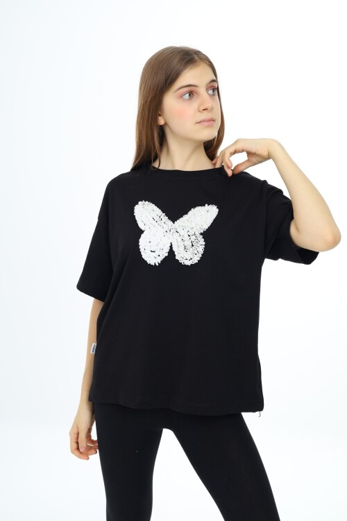 Kız Çocuk Kelebek Baskılı T-Shirt 9-14 Yaş Px037