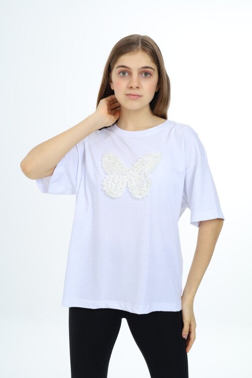 Kız Çocuk Kelebek Baskılı T-Shirt 9-14 Yaş Px037